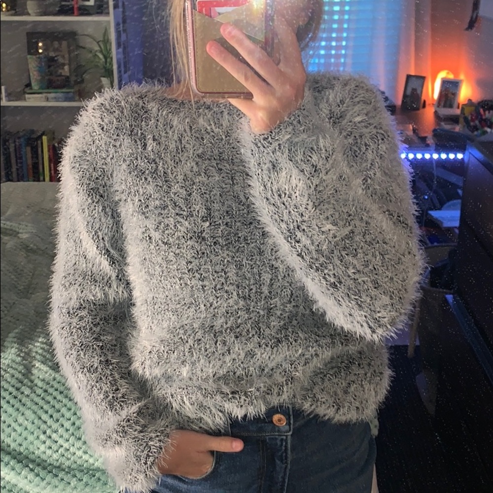 Fuzzy gray sweater